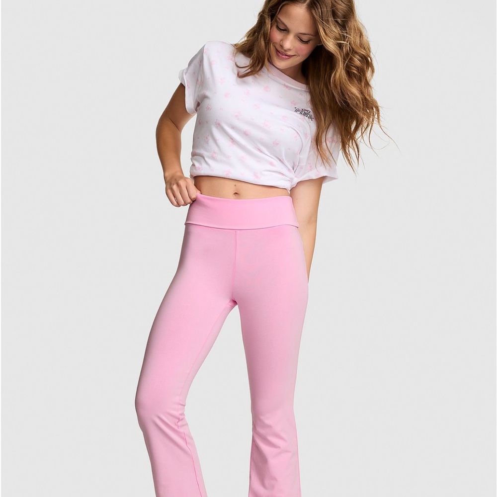 Pink x LoveShackFancy Cotton Foldover Flare Leggings xs lollipop
